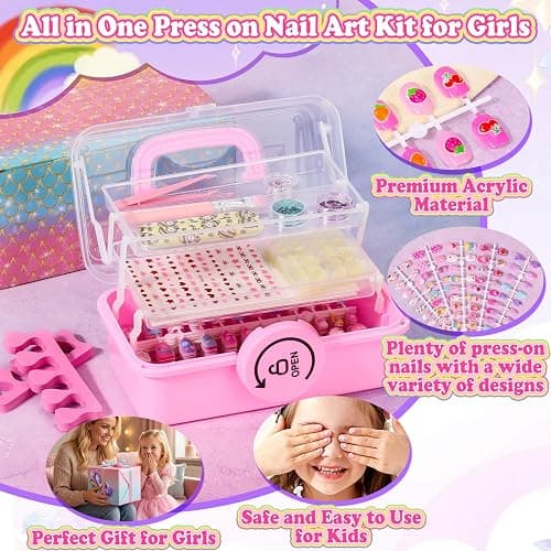 480 Pcs Girls Press ons False Nail Art Kit with Storage Case | Cute Stuff Gift for Girls 8-12 Fake Nails Adhesive thumbnail 5