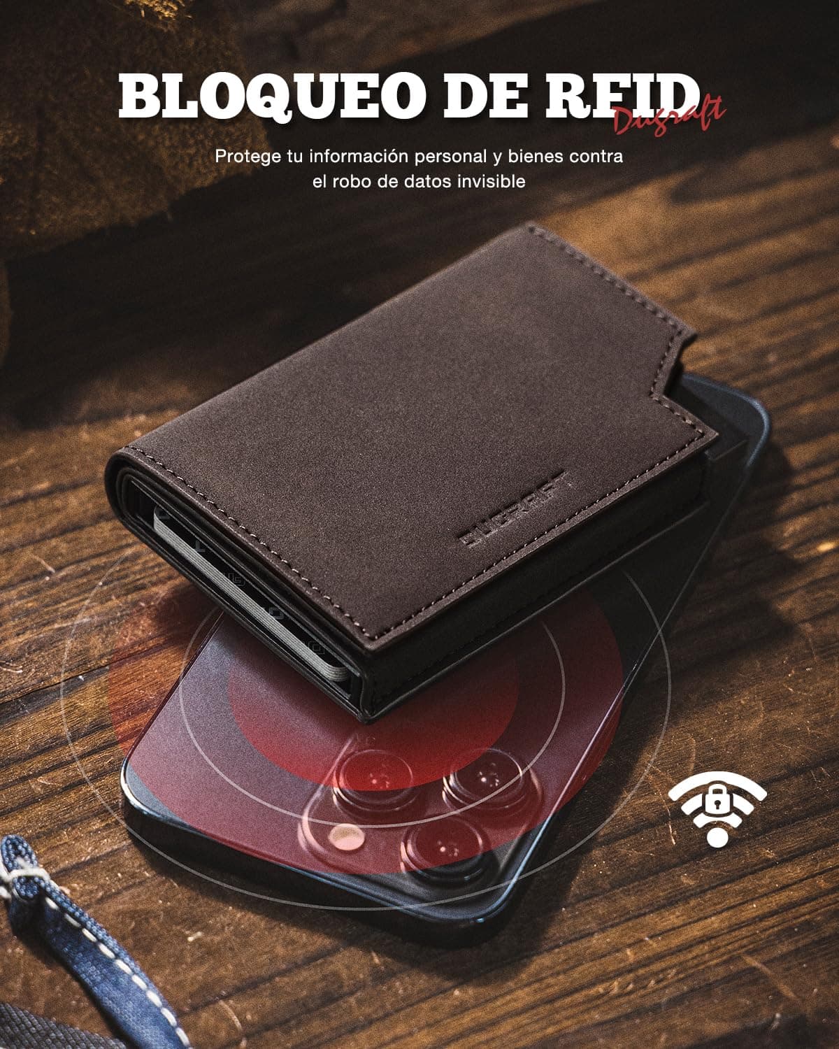 Tarjetero de Cuero, DUGRAFT Cartera para Hombre RFID Bloqueo Antirrobo Tarjetero para Caballero Plegable,con Bolsillo de Moneda Cierre Del imán Billetera, para Efectivo y Monedas, Regalos para Hombre thumbnail 4