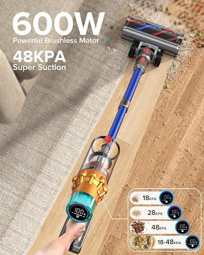 REBANIC S8 Cordless Vacuum Cleaner, 600W 48Kpa Up to 65mins Stick Vacuum Rechargeable, Wireless Lightweight Handheld Vacuum Cleaners for Home Pet Hair Carpet Hardwood Floor Car thumbnail 2