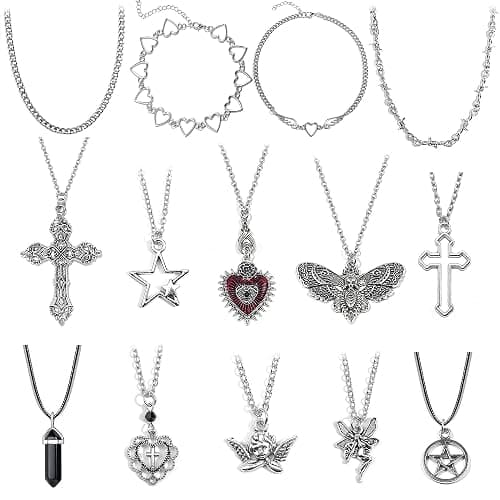 LIRUNQIN 14 Pcs Grunge Goth Necklace Set Y2k Grunge Jewelry Gothic Cross Y2k Star Emo Accessories Y2k Jewelry Set for Women Men - Image 1