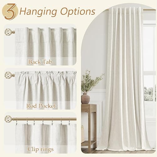 Guken Cream Linen Blackout Curtains 84 Inch Length 2 Panels Set for Living Room Bedroom Back Tab Thermal Insulated 100% Black Out Linen Drapes Room Darkening Window Curtains Ivory Natural thumbnail 6
