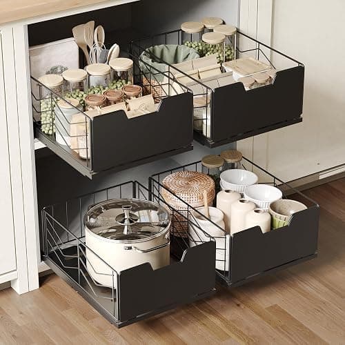 NETEL Pull Out Cabinet Organizer, 2 Pack No Drill Slide Out Drawers for Kitchen Cabinets, Metal Pantry Pull Out Shelves, Kitchen Cabinet Organizer, Pull Out Home Organizers, 11.8" W X 15.7" D X 6.9" H - Image 1