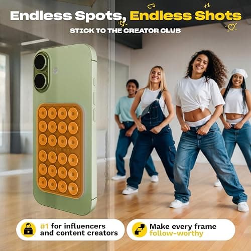 OCTOBUDDY Classic - Silicone Suction Phone Case Adhesive Mount - Hands-Free, Strong Grip Holder for Selfies & Videos - iPhone & Android Compatible - 2.25″ x 3.25″, Transparent thumbnail 7