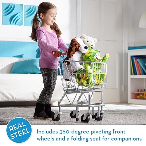 Melissa & Doug Toy Shopping Cart, Grocery Store Pretend Play Toys with Sturdy Metal Frame & Working Wheels, Toddler Shopping Cart, Preschool Learning Toys for Girls & Boys 3+ thumbnail 3