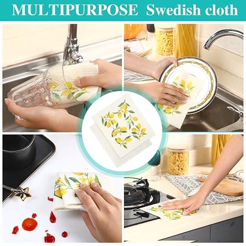 Boao Set of 6 Lemon Kitchen Dishcloths Cleaning Cloths Absorbent Cloth No Odor Reusable Dish Towel for Kitchen, Hand, Counter Wipes Christmas Practical Gifts thumbnail 6