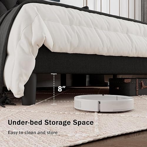 GalnFu Queen Size Bed Frame with Button Tufted Headboard, Upholstered Platform Bed Frame with UnderBed Storage, Wooden Slats Supports, Noise Free, No Box Spring Needed, Easy Assembly, Black thumbnail 4