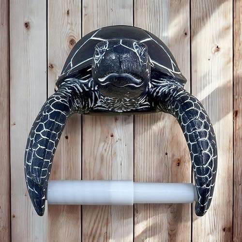 Sea Turtle Wall Mount Toilet Paper Roll Holder Rustic Nautical Dark Navy Blue/White Coastal Decor – Weathered Finish thumbnail 9