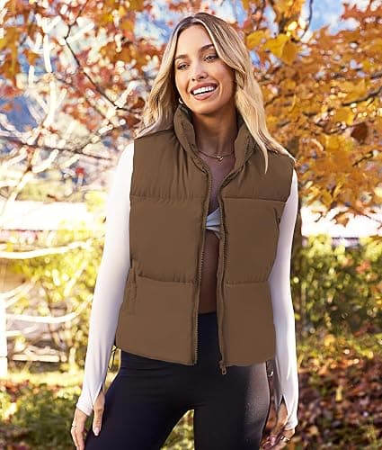 MEROKEETY Puffer Vest Women 2025 Fall Winter Sleeveless Jackets Lightweight Warm Stand Collar Quilted Zip Up Coat thumbnail 2