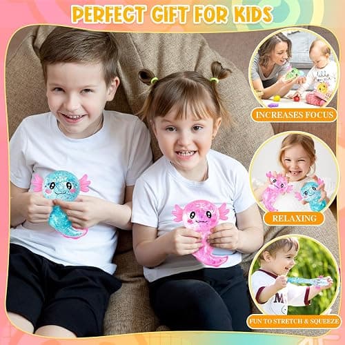 LSGYPAQ 4PCS Glitter Stress Relief Axolotl Toy Cute Malt Sugar Filled Sensory Fidget Toy for Kids Adults Soothing Birthday Party Favors Gift (4 Colors) thumbnail 5