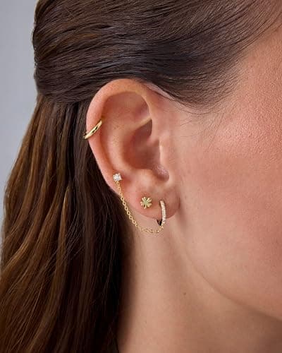 PAVOI 14K Gold Plated Dainty Flat Back Earrings for Women - Hypoallergenic Sterling Silver Posts Helix Cartilage Piercing Jewelry - Emoji Motif Bow Celestial Flatback Gold Stud Earrings Screw Back thumbnail 2