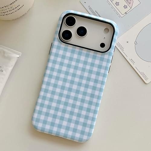 ZUDIISO Gingham Case for iPhone 17 Pro Max, Cute Checkered Aesthetic Pattern, Slim Protective Soft TPU Shockproof Bumper Cover for Women Girls - Blue Classic Retro Plaid (Blue, for iPhone 17 Pro Max) thumbnail 9