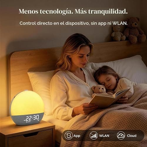 Despertador Amanecer con Simulación de Amanecer y Atardecer, Bluetooth | Máquina de Ruido Blanco, 17 Modos de Iluminación, 30 Sonidos Relajantes, Luz Nocturna Regulable para Dormitorio thumbnail 6