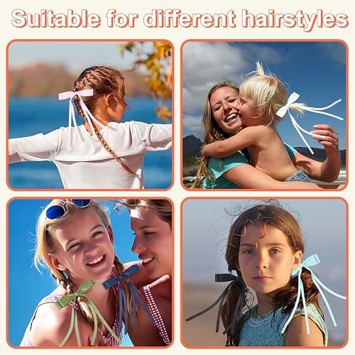 WORTL 10 PCS Satin Hair Accessories: Double Hair Ribbon Ponytail Holders, Metal Hair Clips and Bows for Women and Girls in Black and White thumbnail 6