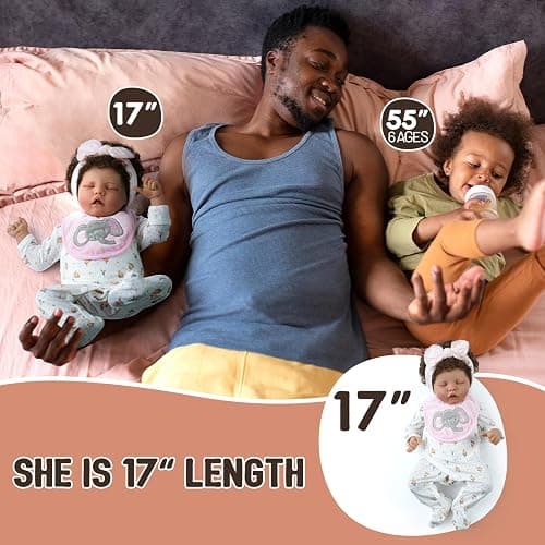BABESIDE Lifelike Reborn Baby Dolls Black Girl- 17-Inch Realistic Newborn Baby Doll Real Life Baby Dolls with Clothes and Toy Gift for Kids Age 3+ thumbnail 5