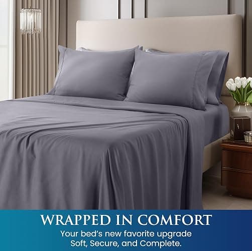 Utopia Bedding Queen Sheet Set - Brushed Microfiber - Soft Bed Sheets for Queen Size Bed Set - Luxury Bedding Sheets with Fitted Sheet, Flat Sheet & 2 Pillow Cases - Deep Pocket (Grey) thumbnail 5