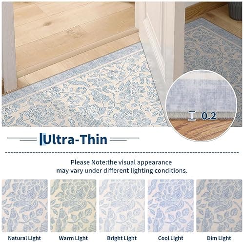 Garvee Blue Floral 8x10 Area Rug for Living Room Washable Boho Dorm Rug | for Bedroom Vintage Flower Soft Girls Room Rug Non-Slip Nursery Rug for College Playroom Dining Room Dorm Baby room thumbnail 8