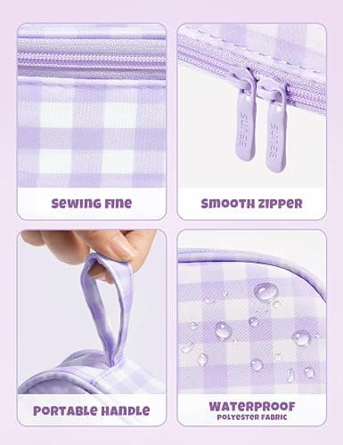 SUNEE Cute Pencil Case, Large Colored Pencil Pouch, Aesthetic Pen Bag with Zipper, Kawaii Stationery Storage and Organizer, School Supplies for Teen and Adult, Boys & Girls, Purple Checkered thumbnail 7