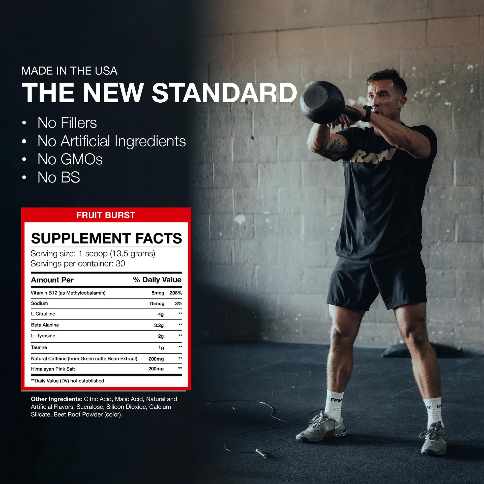 RAW Nutrición - Fórmula esencial para antes del entrenamiento de Chris Bumstead, polvos de nutrición deportiva para preentrenamiento | Bebida para hombres y mujeres, polvo energético para entrenar (Fruit Burst) thumbnail 5