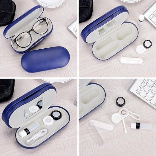 Muf 2 in 1 Contact Lens Case and Glasses Case, Double Sided Design with Mirror, Portable Travel Kit with Tweezer, Remover and Solution Bottle, Blue thumbnail 6
