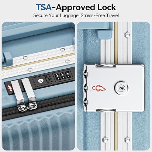 Carry On Luggage Front Pocket,Aluminum Frame Hardside Suitcase,GrayBlue | Zipperless Suitcase,22x14x9 Airline Approved,Cup and Phone Holder,USB Charger,Spinner Wheels,TSA Lock,Business Weekend Trips thumbnail 8
