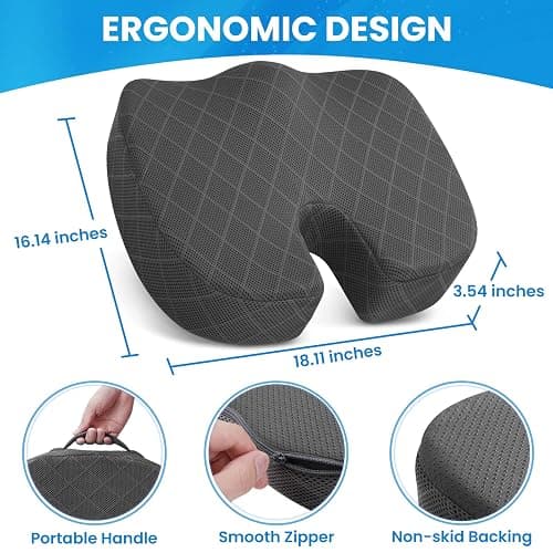 TushGuard Seat Cushion - Memory Foam Cushion for Office Chair, Car Seat, Airplane, Bleacher - Sciatica & Hip & Coccyx Pain Relief Cushions for Long Sitting Office Workers, Car Drivers (Grey, X-Large) thumbnail 2