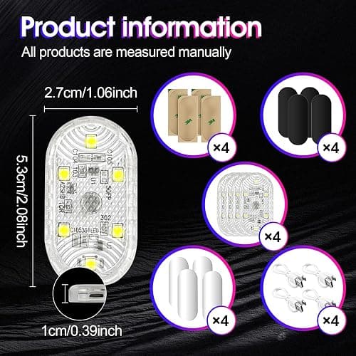 NEOVSUNY 4 Stück Auto Led Innenbeleuchtung, Magnetisch LED USB Touch Licht RGB 7 Farben Einstellbar Innenraum Ambientebeleuchtung für Auto Wiederaufladbaren Mobilen Touch Zubehör Innenraum Nachtlicht thumbnail 3