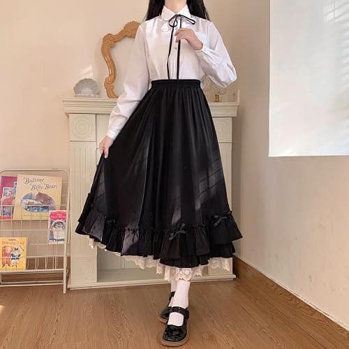 Manniduole Women's Cute High Waist Maxi Skirt - Renaissance, Ruffle, Flowing Long Victorian Skirt thumbnail 4