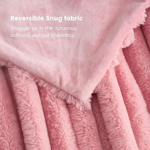 Cozy Bliss Faux Fur Throw Blanket for Couch, Cozy Warm Plush Striped Blanket for Sofa Bedroom Living Room, 50 * 60 Inches Hot Pink thumbnail 8