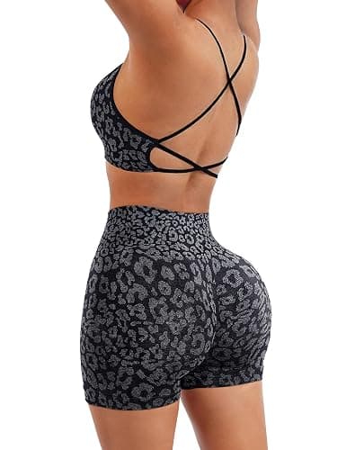 SUUKSESS Women Seamless Workout Sets Strappy Sports Bra High Waist Booty Shorts Outfits thumbnail 4