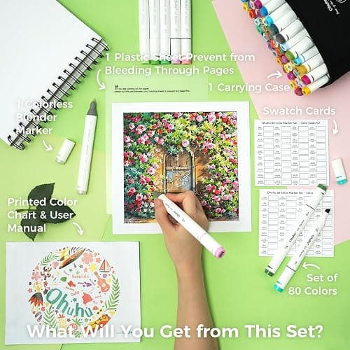 Ohuhu Alcohol Markers - AP Certificated 80-color Dual Tips Art Marker Set for Artist Designer Adults Coloring Illustration, Chisel and Fine Dual Tips, Oahu of Ohuhu Markers, Refillable thumbnail 10