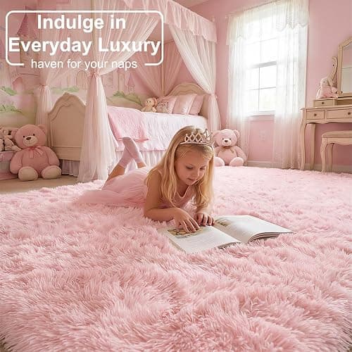Light Pink Area Rugs for Bedroom Girls, Living Room Decor, Fluffy Fuzzy Plush Shag Rug 4x6 for Kids Room, Soft Cute Aesthetic Floor Fur Carpet for Baby, Toddler, Teen, Nursery, Preppy Dorm, Playroom thumbnail 3