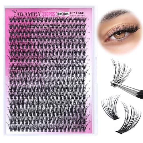 Individual Lashes 320pcs Lash Clusters 40D 9-16mm Mix DIY Lash Extension D Curly Eyelash Clusters Eyelash Extension Wispy Cluster Lashes DIY for Self Application by Yawamica (40D-0.07D, 9-16mix) - Image 1