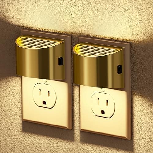 JandCase LED Night Lights Plug into Wall, 2 Pack Gold Modern Night Lights, Dusk to Dawn Sensor Nightlight,0-100LM Brightness Adjustable, 3000K Soft White - Gold-2 - 2 Pack