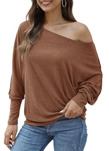 Aifer Women's Off The Shoulder Tops Sexy Long Sleeve Shirts Oversized Fashion Casual Batwing Sweaters Pullover Tunic Tops - Image 1