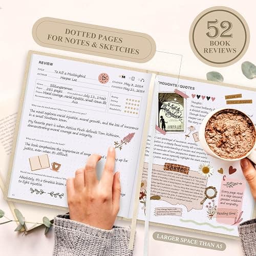 Lanpn Reading Journal Book Journal for Book Lovers Readers - Linen Hardcover Reading Log Book with 52 Book Reviews - Book Tracker Journal Reading Notebook Bookish Gifts, 9.3"x7.7", 158 Pages (Beige) thumbnail 2