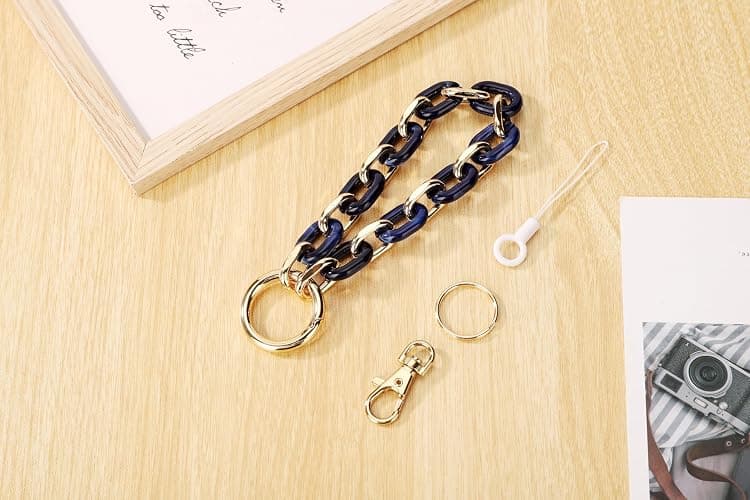 Junyuerly Stylish Wrist Lanyard Keychain Wristlet Key Chains Resin and Hardware Chains Link Gold Key Ring Bracelet for Women thumbnail 3