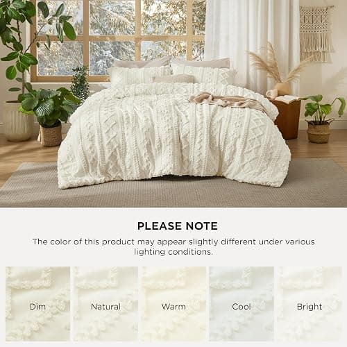 Bedsure Tufted Boho Comforter Set Queen Size - White Boho Bed Set, GentleSoft™ 3 Pieces Farmhouse-Style Embroidery Bedding, Gifts for Woman, Soft Jacquard Kids' Queen Comforter for All Seasons thumbnail 9