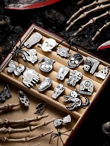 BBTO 20 Pieces Enamel Pins Skull Spooky Skeleton Enamel Pins Set Black Decorative Cartoon Goth Skull Horror Dark Brooch Cute Lapel Buttons for Jacket Backpack Hat Halloween thumbnail 7