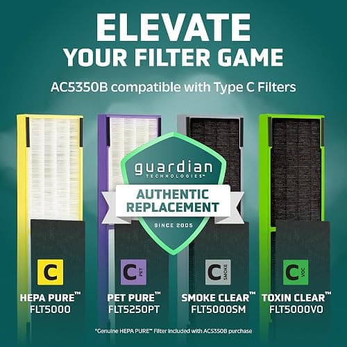 GermGuardian Air Purifier for Home with HEPA Pure Filter, for Wildfire Smoke, Pet Dander, Pollen, Odors, Large Rooms Up To 870 Sq. Ft., Removes 99.97% Pollutants, UV-C Light, 28", AC5350B, Black thumbnail 8