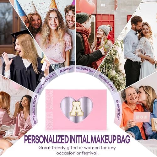 2 PCS Initial Makeup Bags for Women: Cosmetic Bag for Travel Toiletry - Birthday Gifts for 11 12 13 14 15 16 17 18 Years Old Girl Graduation Teacher Gift- Teen Girl Gifts Trendy Stuff - Purple T thumbnail 6
