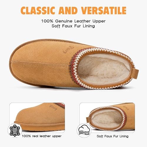 FITORY Women's Suede Slipper, Flat Slip On House Shoes with Faux Fur Lining Indoor Outdoor Short Mini Boots thumbnail 2