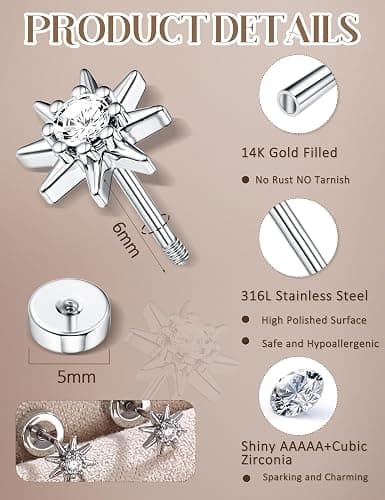Florideco Hypoallergenic Flat Back Earrings for Women Trendy Surgical Steel Earrings for Sensitive Ears 14K Gold Plated Cartilage Earring Stacks FlatBack Stud Earring Set for Multiple Piercing thumbnail 5