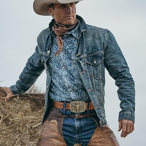 LALATCH Cowboy Western Belts for Men Women, Mens Western Cowboy Belt Embossed Belt Bull Buckle for Jeans Gifts Christmas thumbnail 4