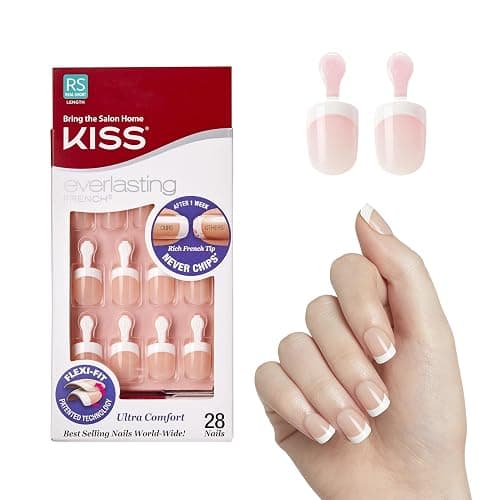 Kiss Everlasting French Nail Manicure, Chip-Free with Flexi-Fit Technology, Real Short, "Endless", Nail Kit with Pink Nail Glue (Net Wt. 2 g / 0.07oz.), Mini File, Manicure Stick, and 28 Fake Nails - Image 1