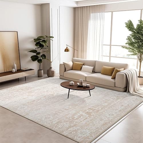 Soalmost 5x7 Area Rugs for Living Room, Beige Floral Washable Rugs for Dining Room, Bedroom, Home Office, Vintage Non-Slip Thin Rug thumbnail 9