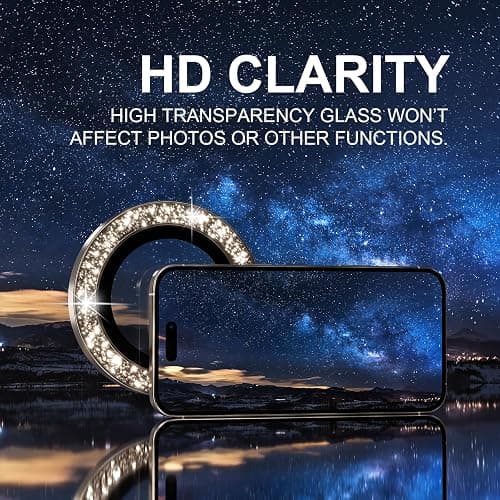 Choiche Compatible for iPhone 16 Pro/iPhone 16 Pro Max Camera Lens Protector Bling, 9H Tempered Glass Camera Cover Screen Protector Metal Ring Decoration Accessories(Glitter-Titanium Desert) thumbnail 5