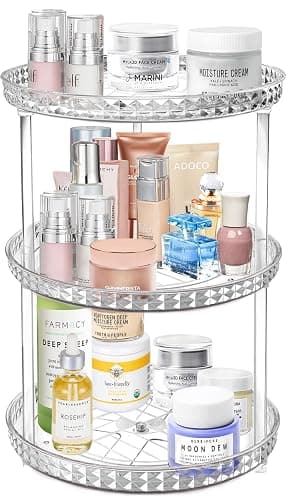 3 Tier Diamond Lazy Susan Bathroom Organizer Countertop, Clear 360 Rotating Cosmetic Makeup Organizer for Vanity, Skincare Organizers Perfume Organizer for Counter - Organization and Storage -9.25INCH thumbnail 5