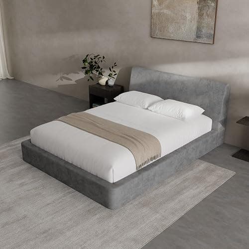 RECCI AirFrame Queen Bed Frame with Ergonomic Angled Headboard, 360° Cushioned Platform Bed Frame, Low Profile Minimalist Soft-Frame Bed, No Box Spring Needed, Easy Assembly, Moon Grey thumbnail 7