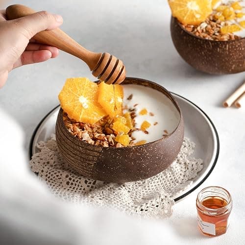 Jungle Culture 1 Coconut Bowl & Spoon with FREE eBook • Wooden Bowls • Salad Serving Bowl • Acai Smoothies Pasta Cereal • Cute Vegan Gift Ideas • Eco Friendly Coconut Shell Bowls thumbnail 6