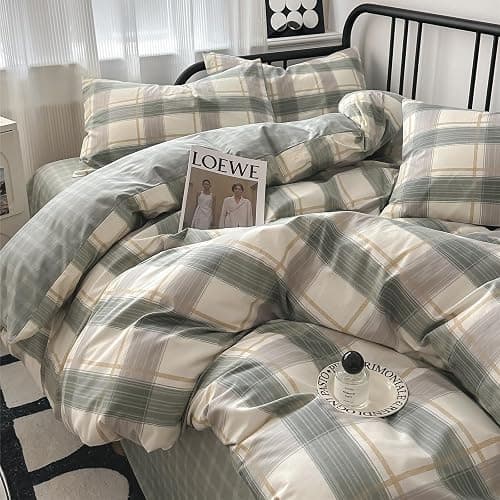 HighBuy Green Plaid Comforter Set Twin XL Size Farmhouse Comforter Sets Buffalo Grid Comforter Gingham Bedding Comforter Set Twin XL Lightweight 3 Piece Bed Set Checkered Grid Bedding Set thumbnail 2